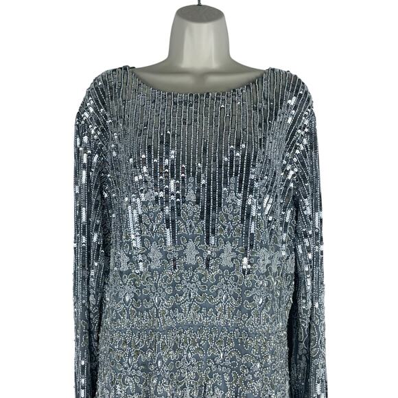 Mac Duggal Embellished Long Sleeve Midi Dress Platinum 5576 Size 20 - Picture 4 of 13